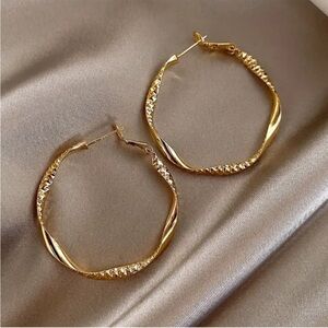 Gold Twisted Hoop Earrings - Elegant Women's Jewelry